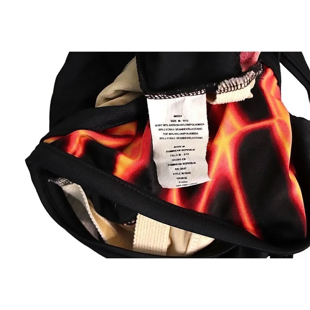 A & H Sportswear On Fire Black‎ Tank 1pc Swimsuit Built in Bra sz MEDIUM (8-10)